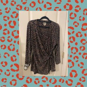 Anne Klein Cheetah Faux Wrap Blouse